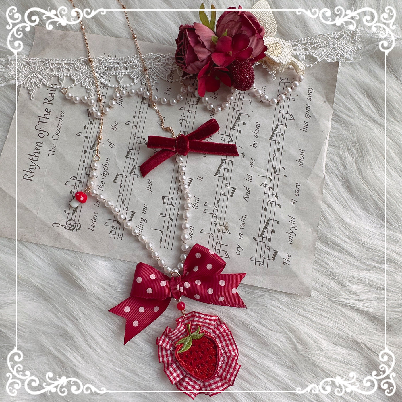 Chestnut Lolita~Country Lolita Hand-made Headdress Accessory strawberry long necklace  