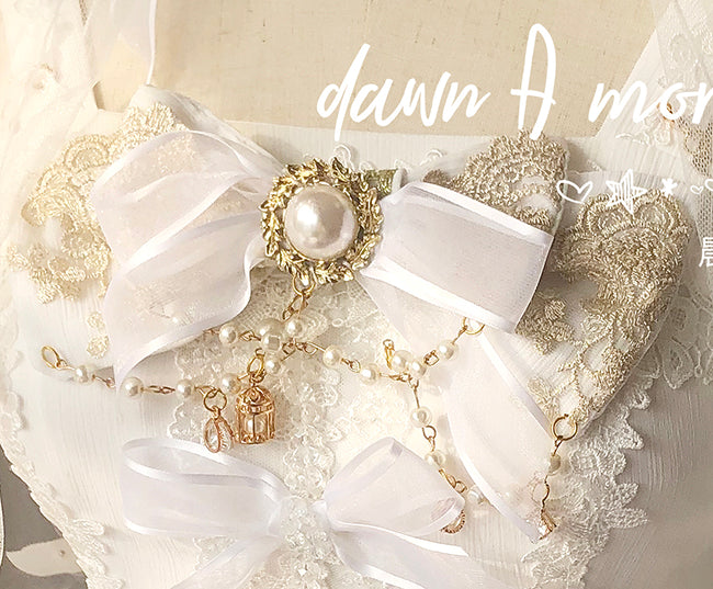 (Buyforme)Dawn and Morning~Flower Wedding Lolita Accessories Headdress Set brooch white + golden 
