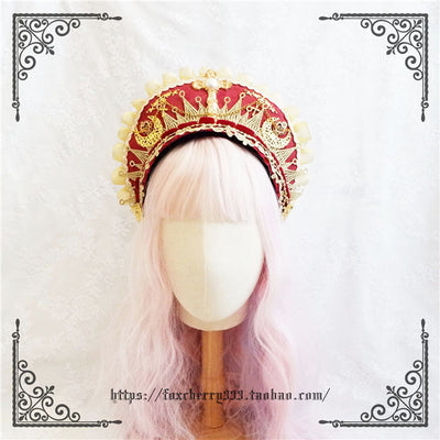 Fox Cherry~Gorgeous Lolita Palace Retro Golden Tudor Headdress free size red 