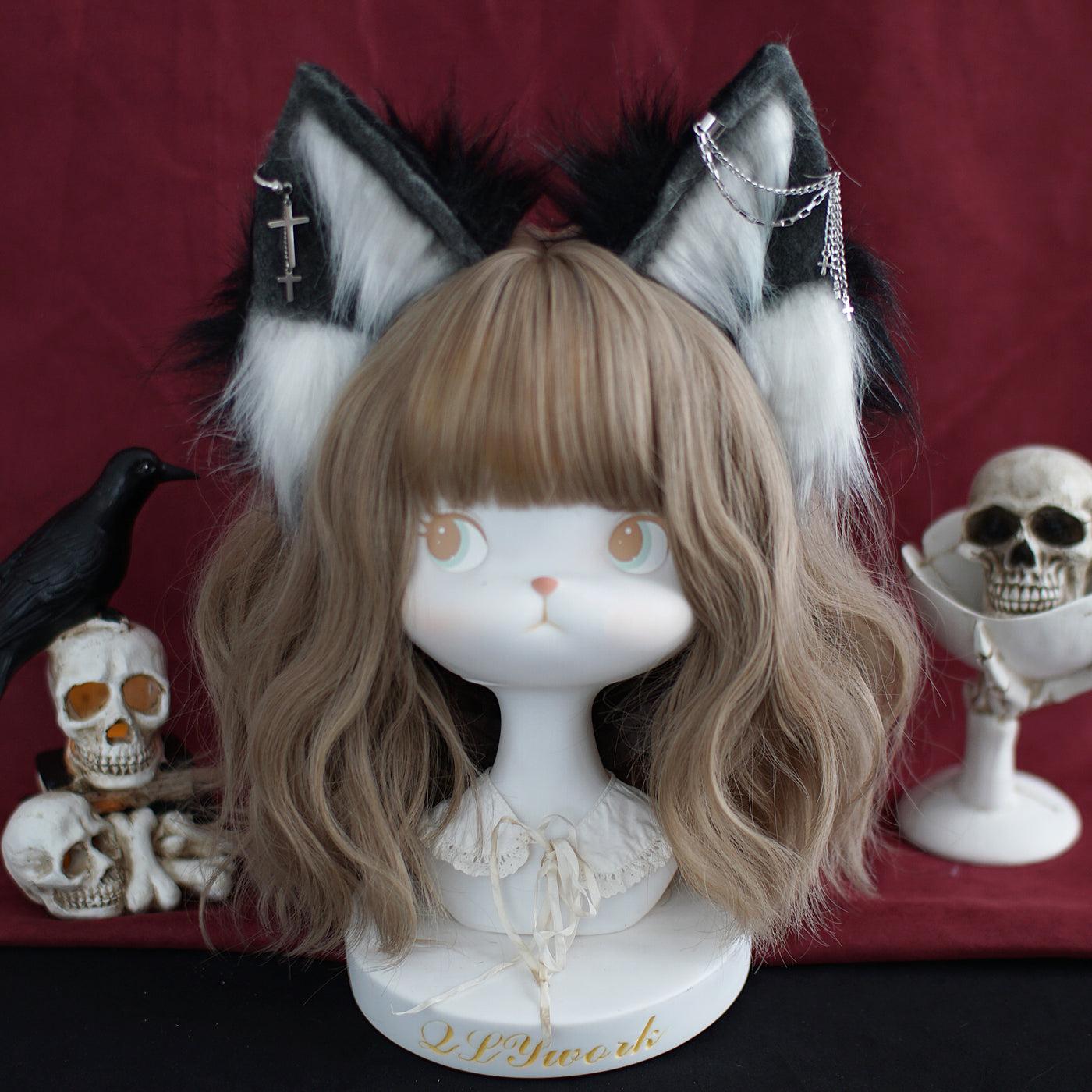 (Buyforme) Meow three times~Halloween Vampire Wolf Ear Lolita KC white X black  