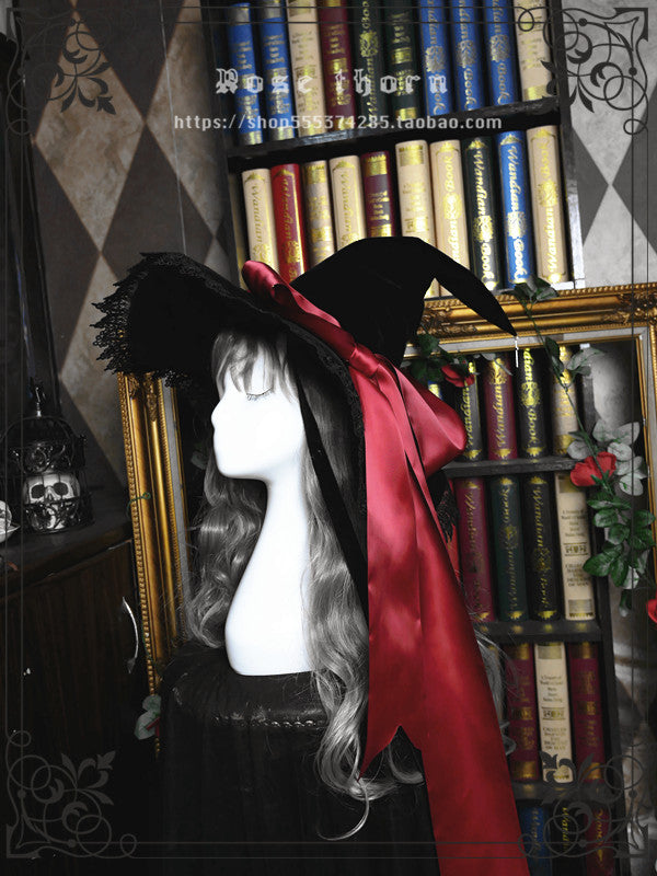 Rose Thorn - Holy Cross - 12 Colors Lolita Halloween Witch Hat wine red