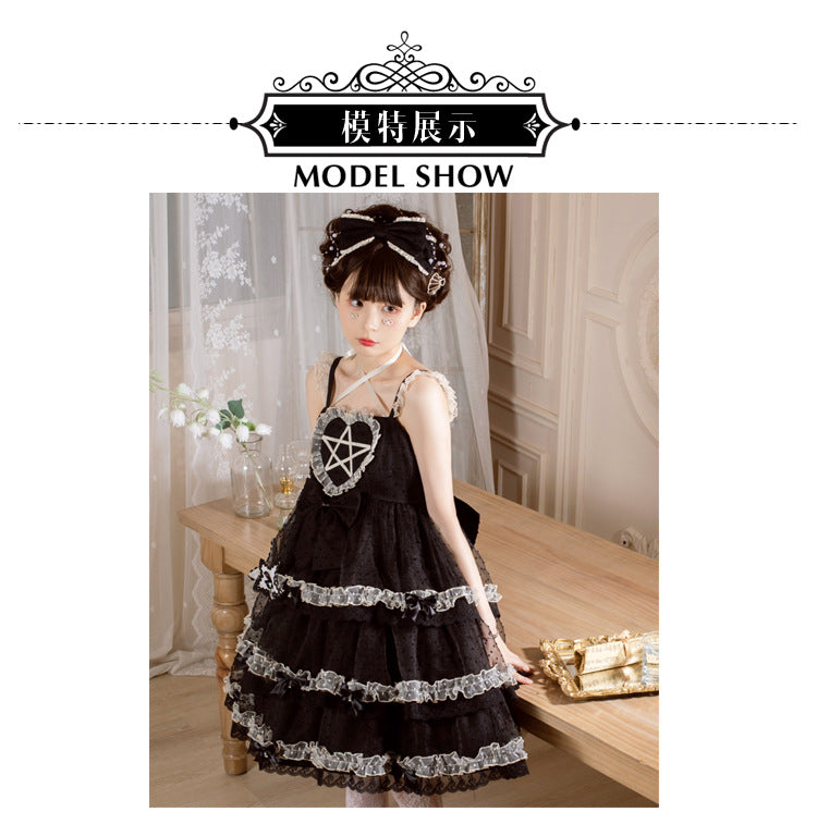 Eieyomi~Domesa's Wish~Bow Trailing Tiered Ruffles Lolita Jumper Dress   