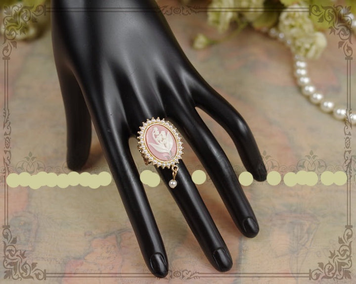 Rose of Sharon~Cameo Lolita Pearl Rings 4 Colors pink  