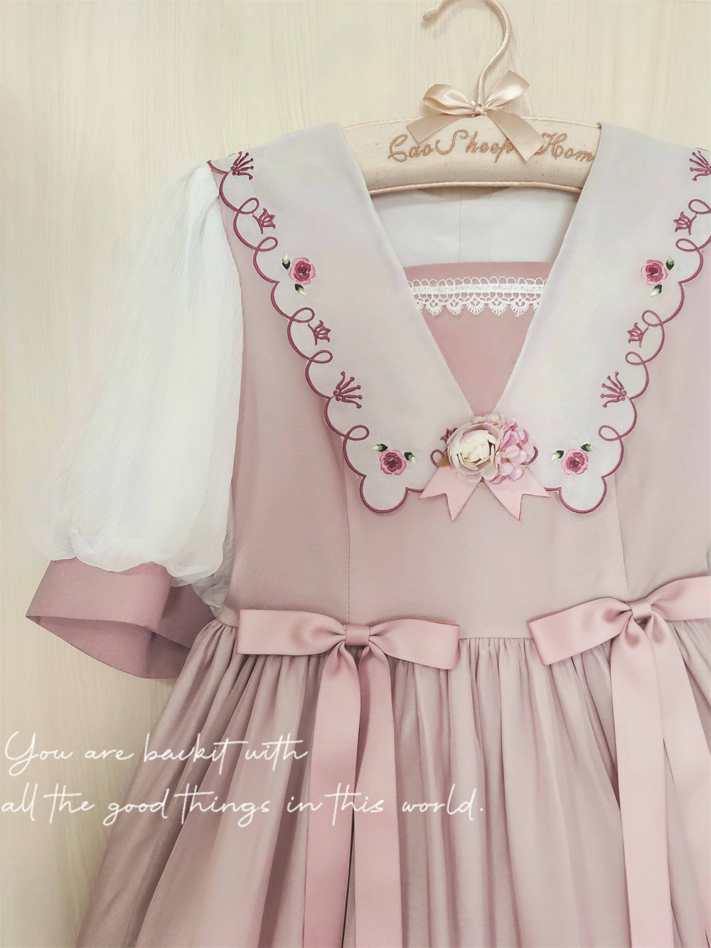 EESSILY~Afternoon Courtryard~Kawaii Lolita Summer Embroidery OP pink S (pink / L M S XL) 8320:130894