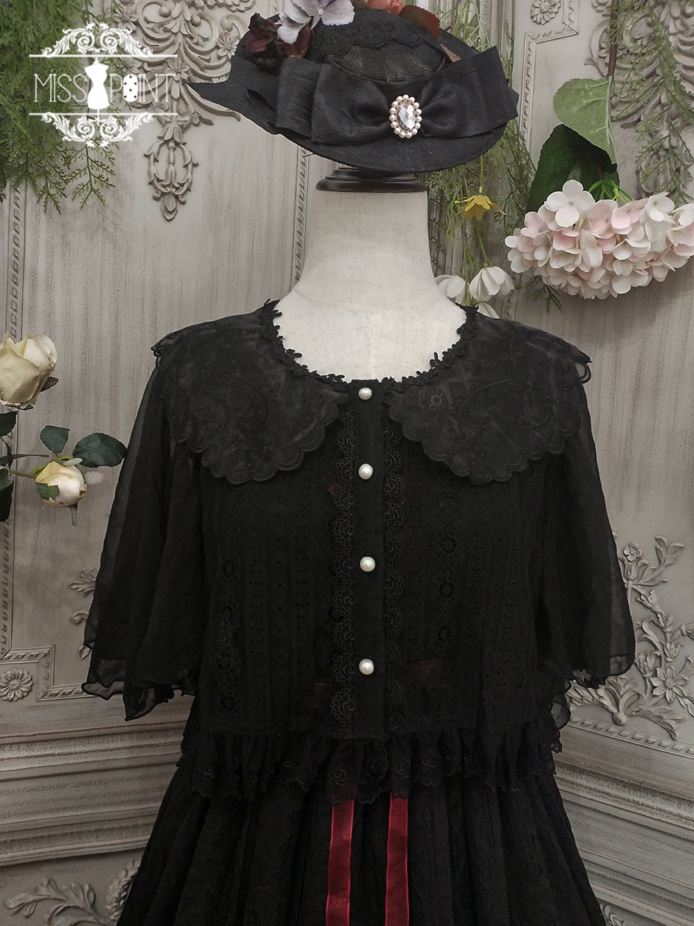 Miss Point~Woody Rose~Elegant Retro Lolita Blouse S black short sleeve (L M S) 528:61017