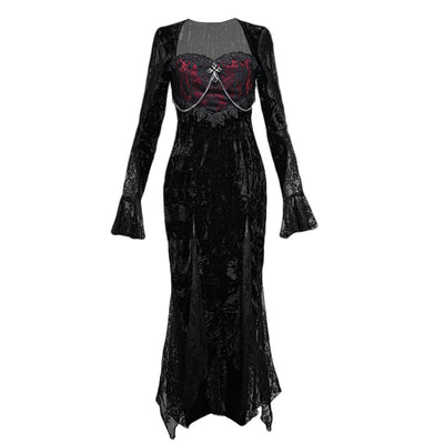 Blood Supply~Rose Cemetery~Gothic Dark Red Velvet Mermaid Dress S velvet mermaid dress 