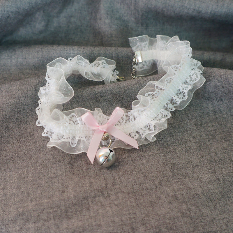 MaoJiang Handmade - Kawaii Lolita Lace and Bell Choker pink