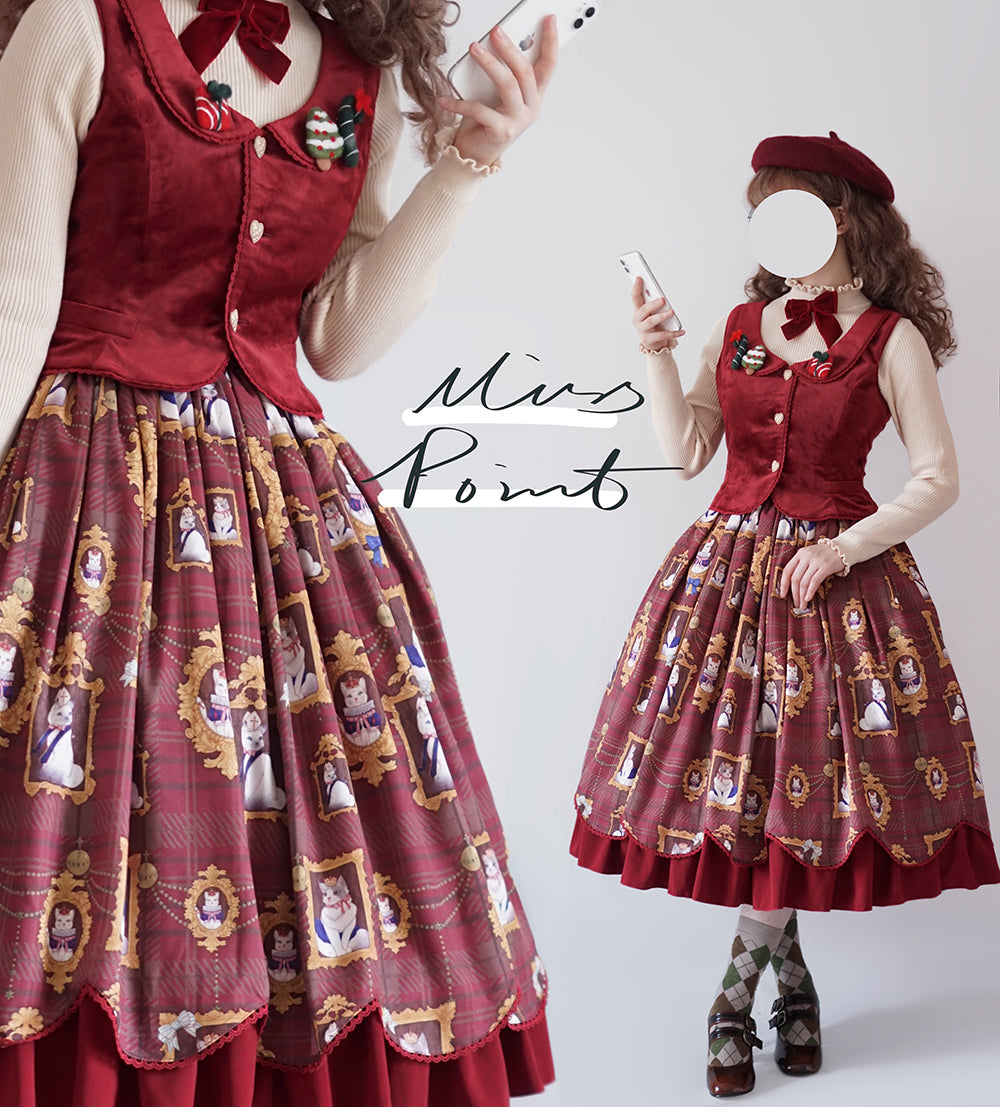 Miss Point~Christmas Preppy Style Velvet Lolita SK Vest Set   