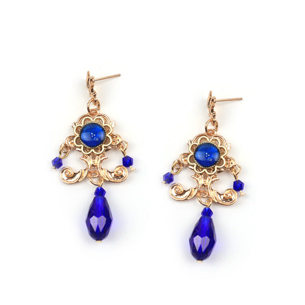 Rose of Sharon - French Lolita Baroque Vintage Pearl Earrings sapphire epoxy+crystal ear studs