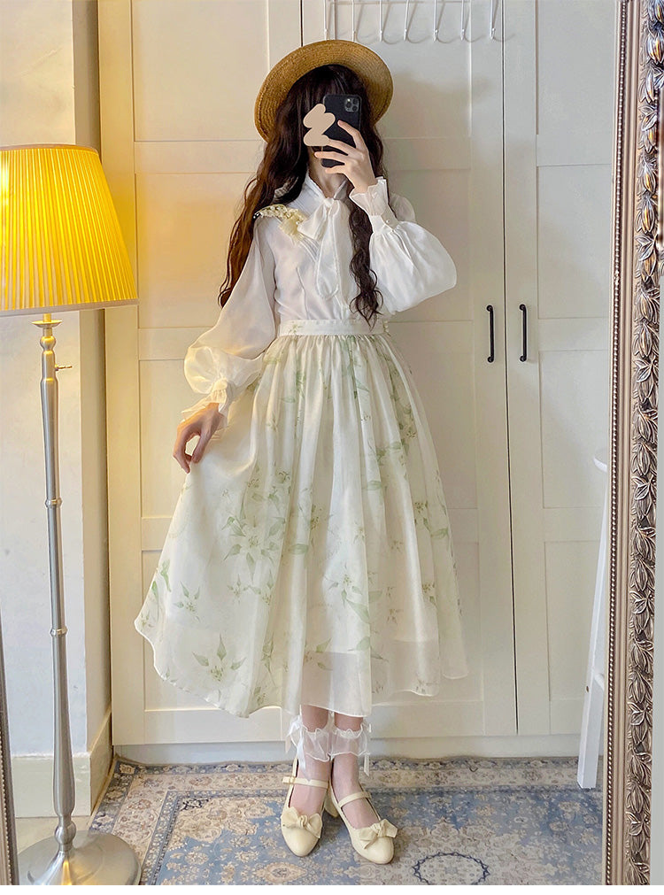 Beleganty~Elegant Lolita Chiffon Long Sleeve White Blouse   