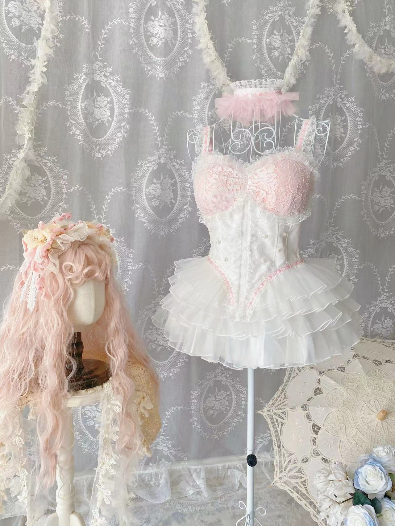 YourHighness~May The World Treat You Kindly~Classic Lolita Ballet Set white+pink set XS 