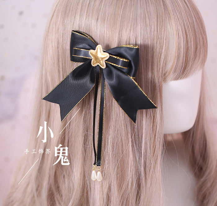 Xiaogui~Gothic Accessories Lolita Bow KC Hairclip No.9 golden line drop pendant fish mouth clip  