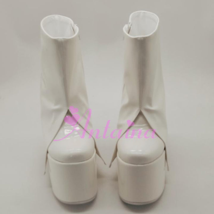 Antaina ~ White Lolita Platform Shoes Square Heel Boots   