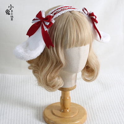 Xiaogui~Sweet Lolita Rabbit Ear KC Headband dark red  
