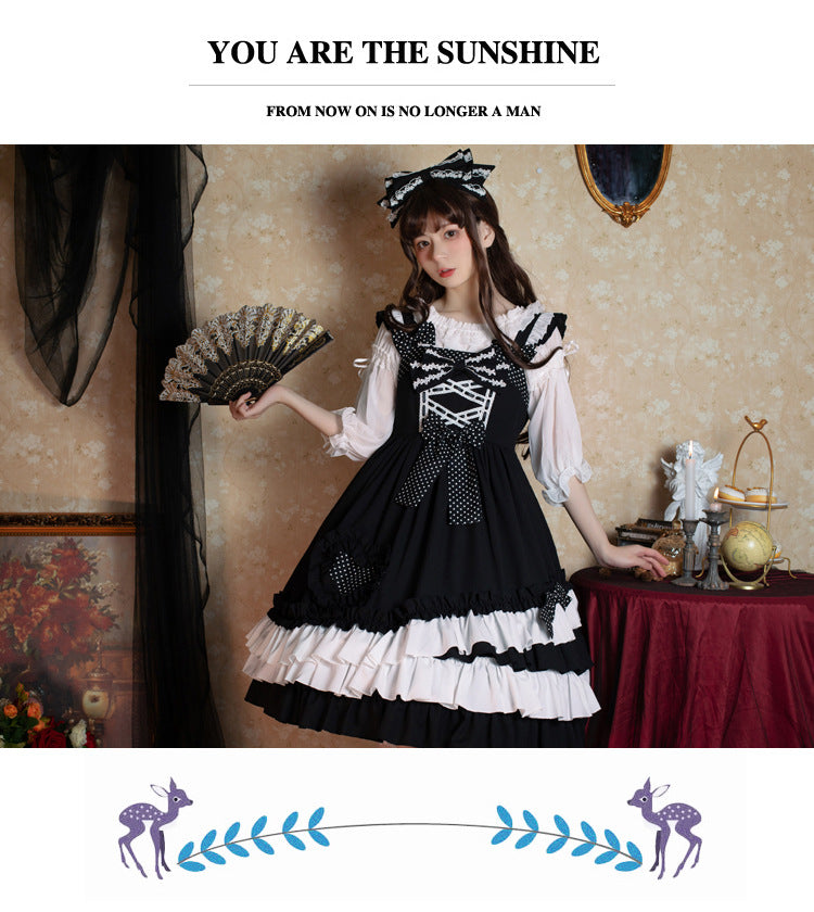 Eieyomi~Sweet Heart Black Lolita Jumper Dress   