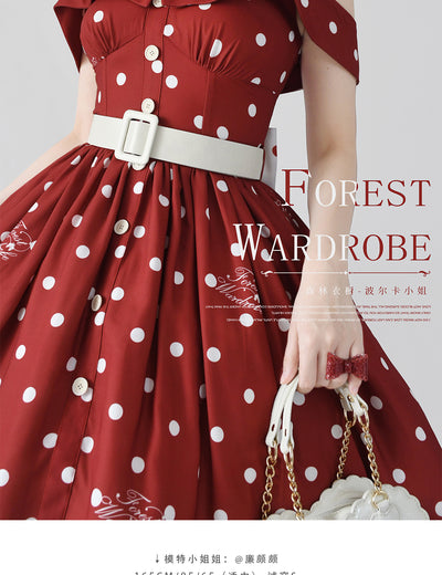 Forest Wardrobe~Miss Polka I~Vintage Summer Halter Dress S red backgroud JSK 