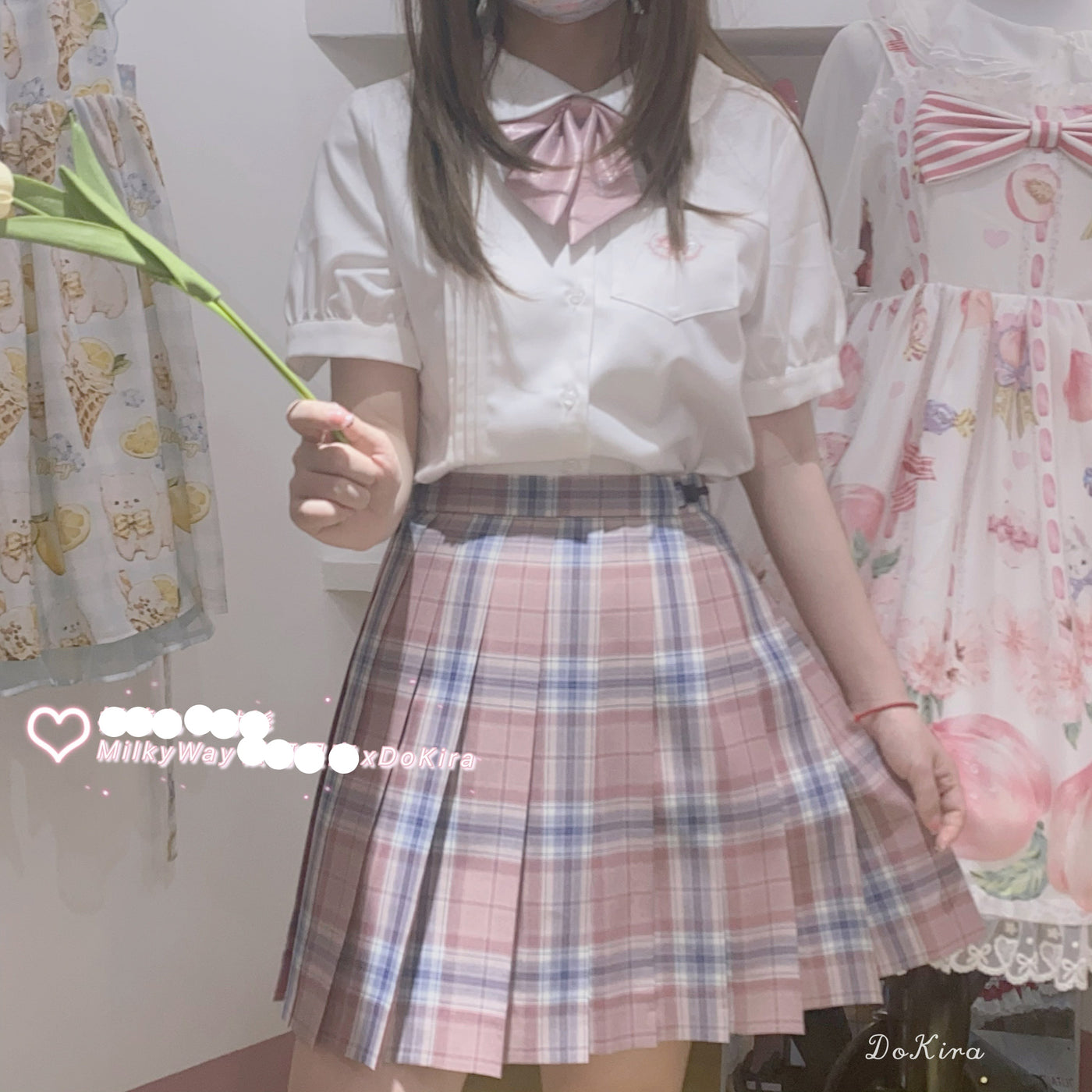 Milky Way~Sakura Embroidery Lolita Short Sleeve Blouse   