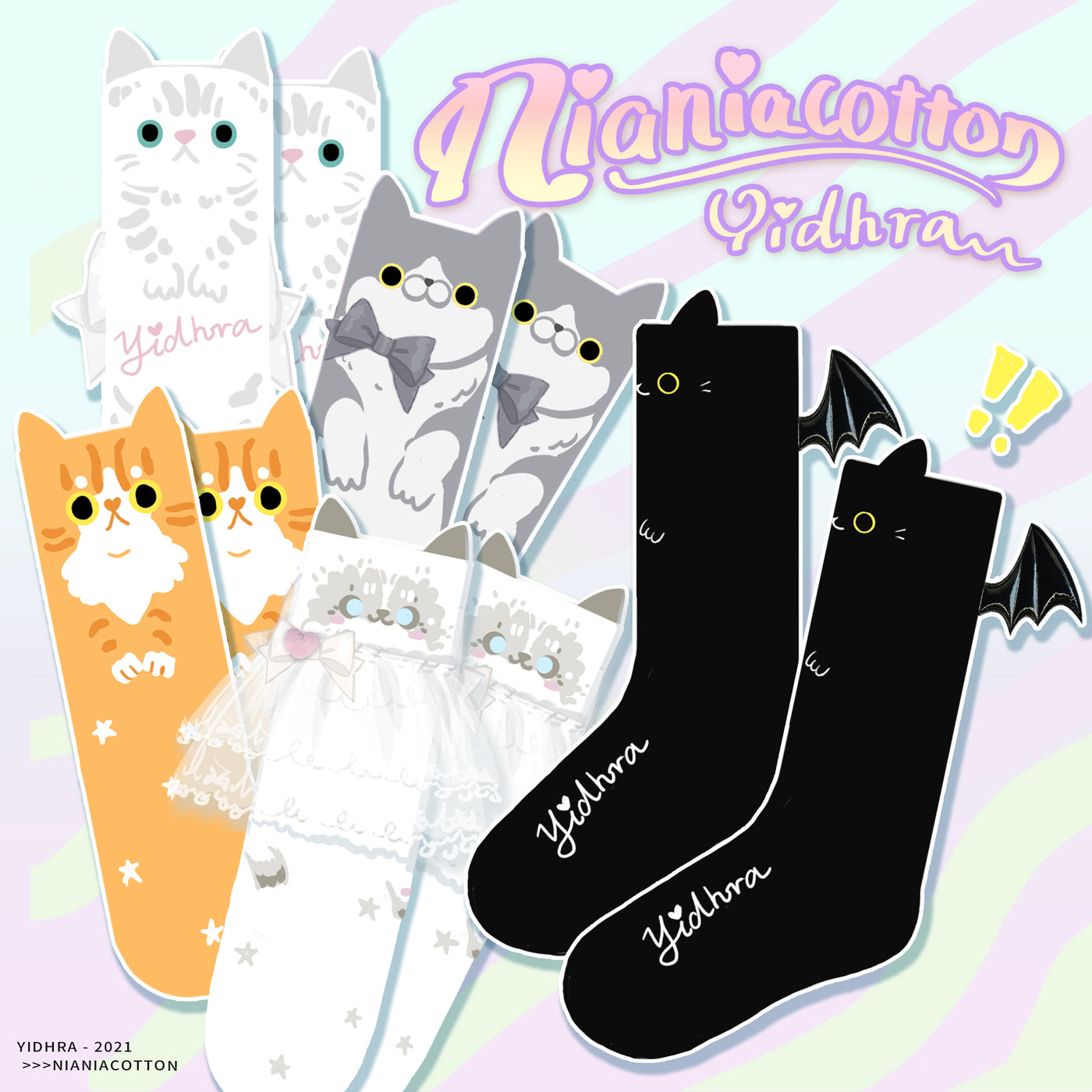 Yidhra~Cute Cat Cotton Lolita Socks free size blind box ( a random pair) 