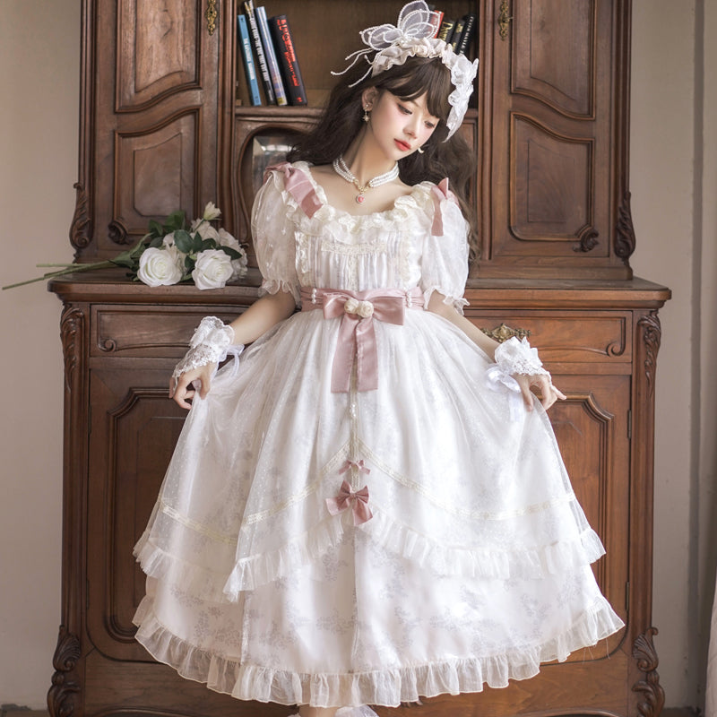 Your Princess~Bright Moon~Elegant Lolita Puff Sleeve OP S short sleeve OP (with necklace for free) 