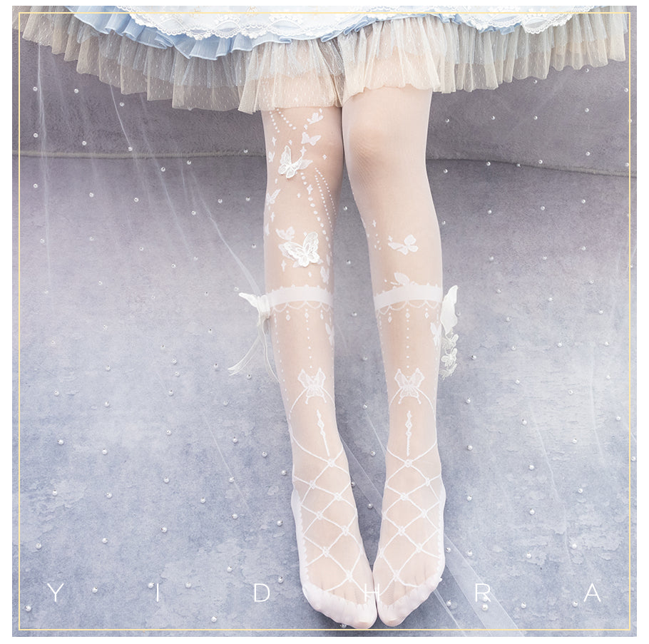 Yidhra - Wedding Night Butterfly - Kawaii Lolita Summer Tights One Size Natural White - Gorgeous Verison
