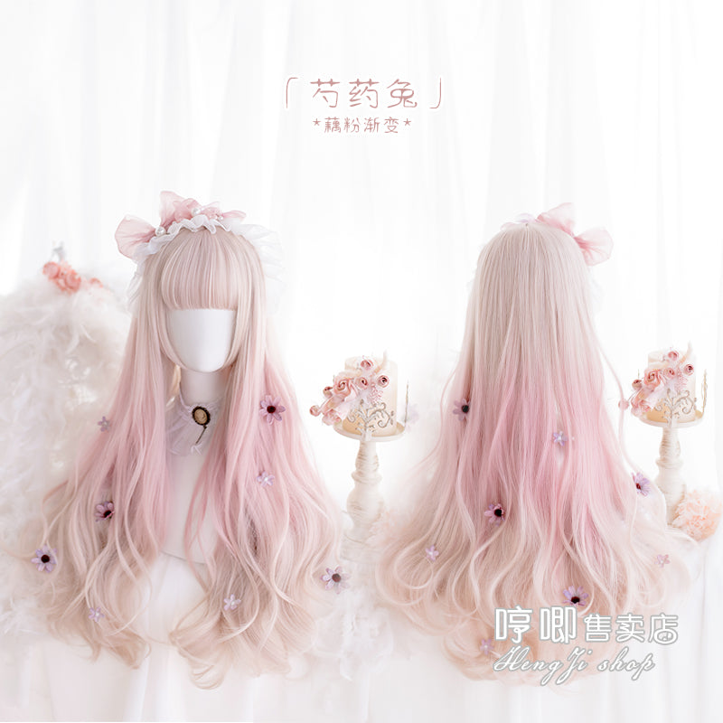 Hengji~Peony Rabbit~75cm Long Curly Pink Princess Wig   