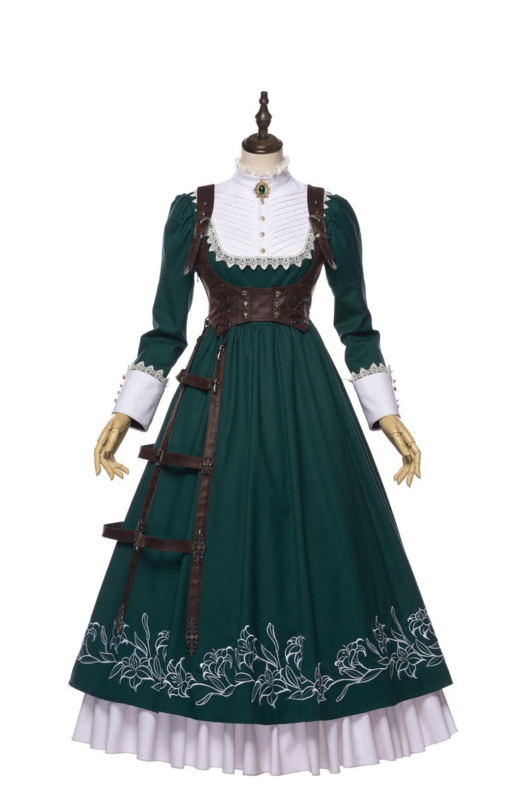 Youpairui - Lobnya - Gothic Nun Lolita Green OP Dress Set S OP dress