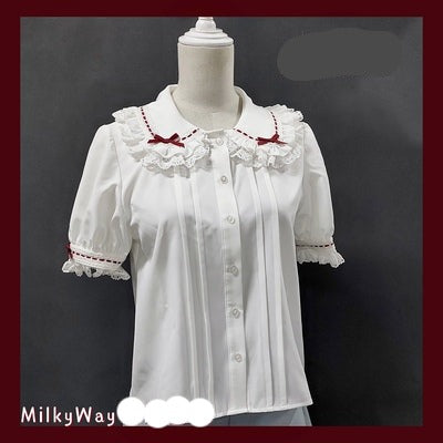 Milky Way~Peter Pan Collar Kawaii Lolita Blouse size 1 short sleeve white and red