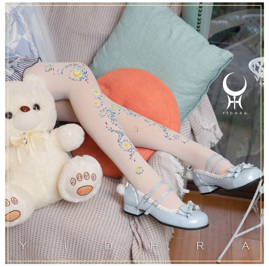 Yidhra - Van Gogh · Starry Sky - Classic Printed Lolita Pantyhose 均码 black 20D
