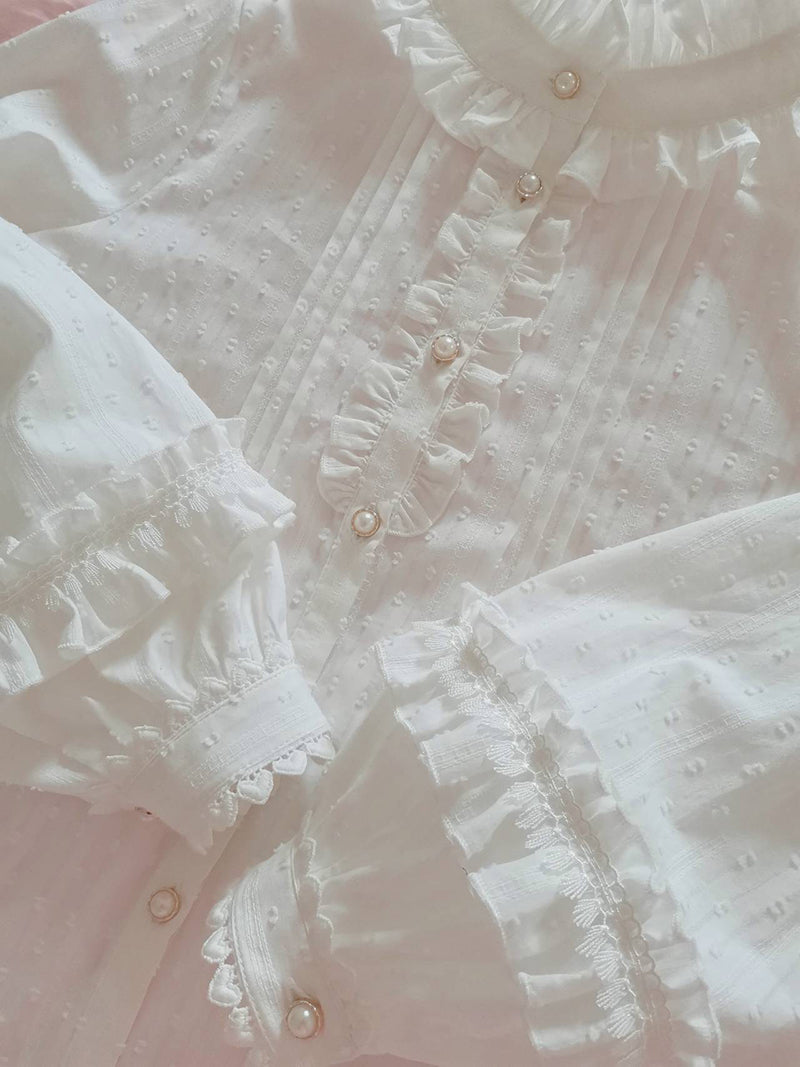 Yilia - Sweet Lolita Long Sleeve Cotton Blouse XS white with velvet