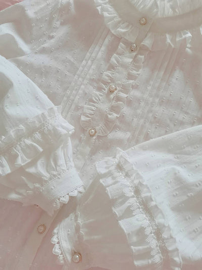 Yilia~Sweet Lolita Long Sleeve Cotton Blouse XS white with velvet 