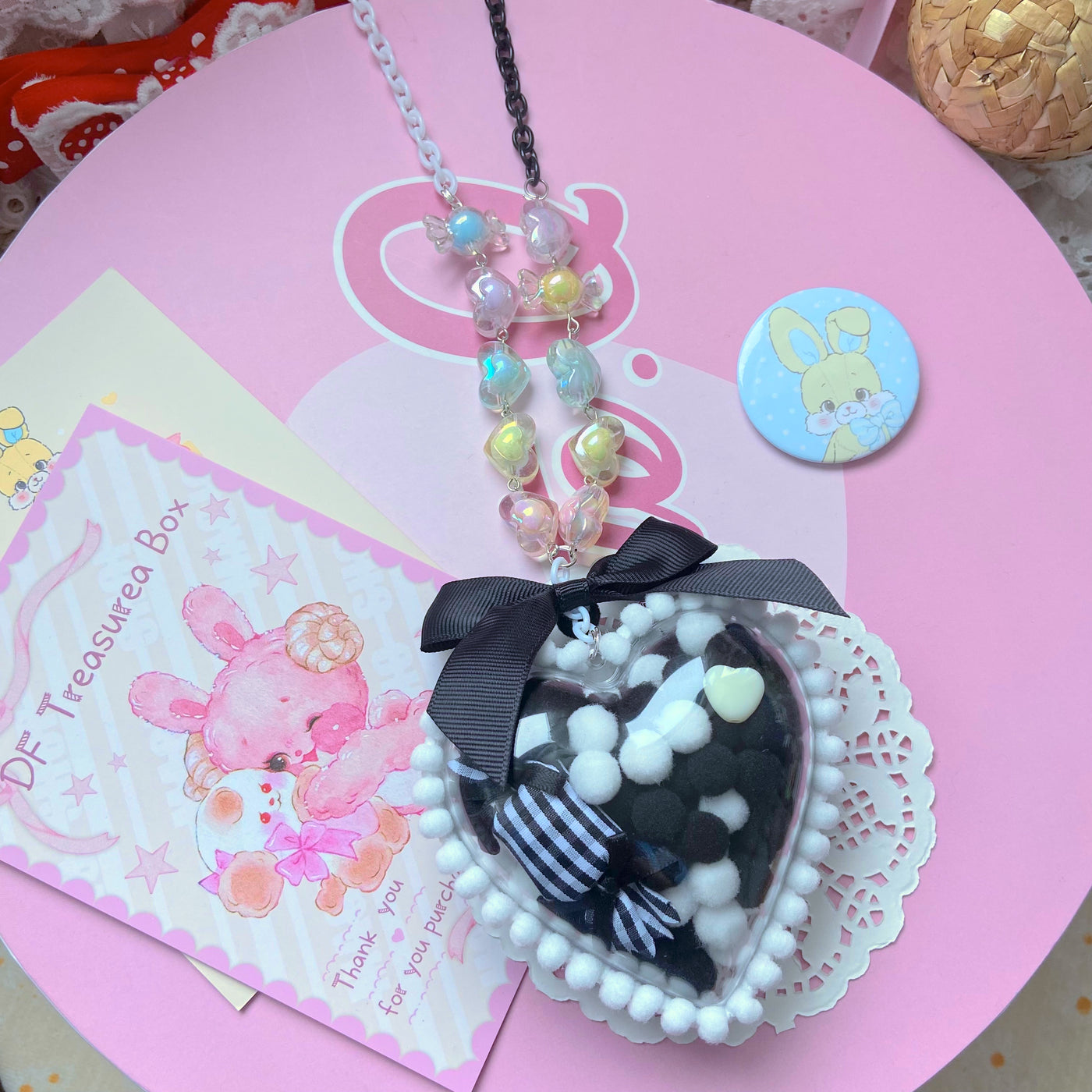 (Buyforme)Bear doll~Sweet Lolita Handmade Necklace Sweater Chain black white heart  