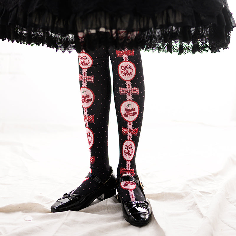 Roji roji~Cherry Pie Printed Velvet Lolita Tights   