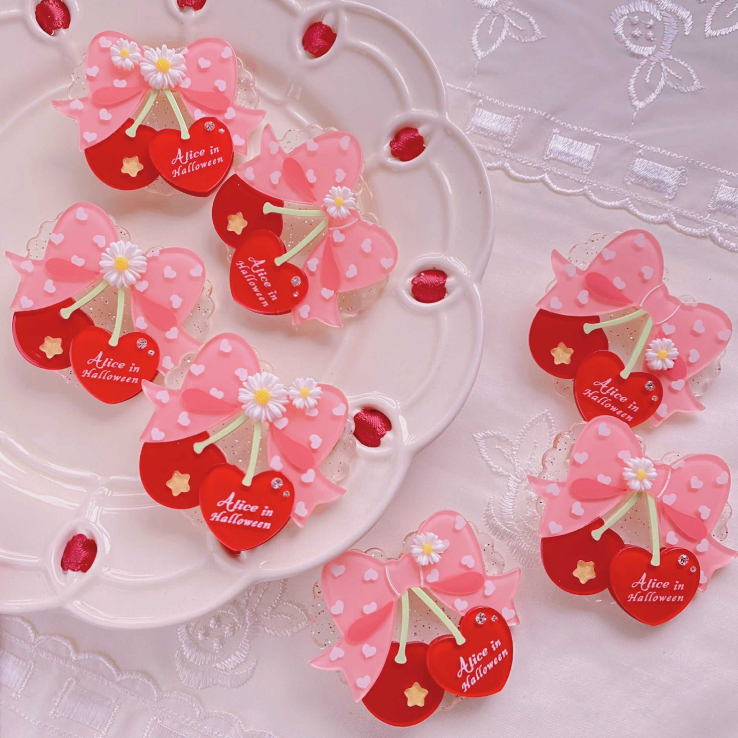 Halloween Alice - Sweet Cherry Lolita Plastic Necklace Ring 1 random hairclip (with or without small flower)