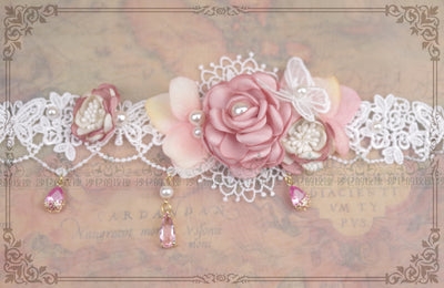 Rose of Sharon~French Rose Flower Lace Lolita Choker   