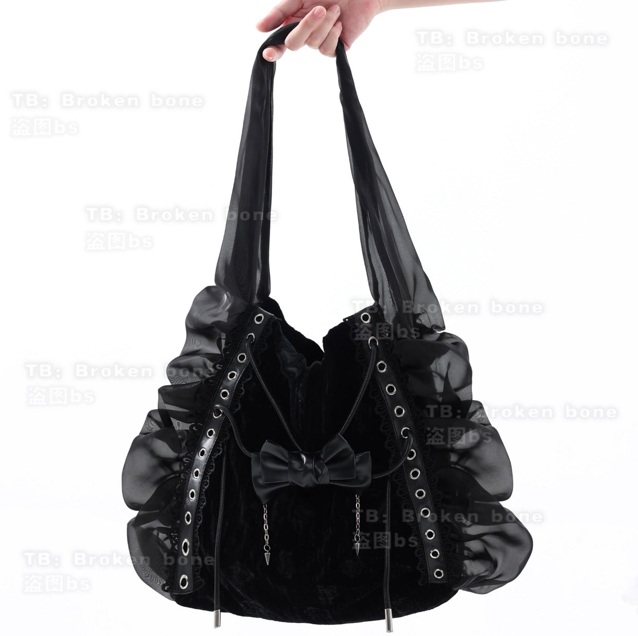 Broken bone - Gothic Lolita Black Velvet Shoulder Bag black
