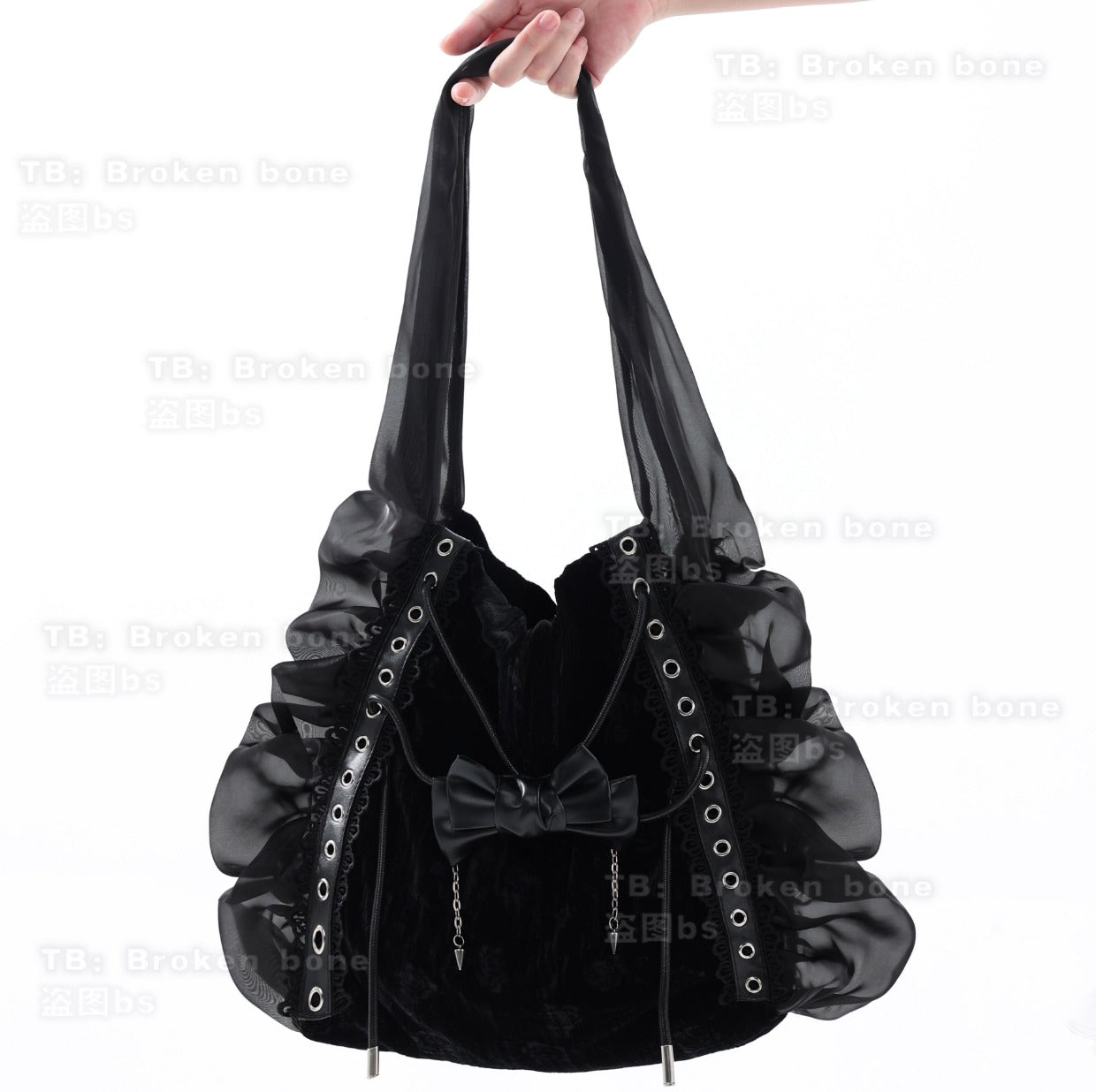 (Buyforme) Broken bone~Gothic Lolita Black Velvet Shoulder Bag black  