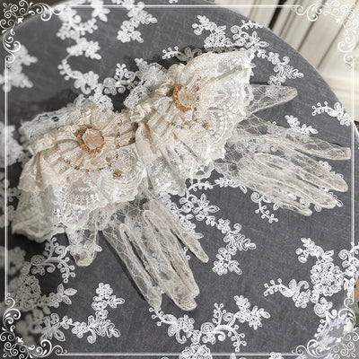 HinanaQueena~Lace Journey~Elegant Lace Lolita Gloves free size beige 