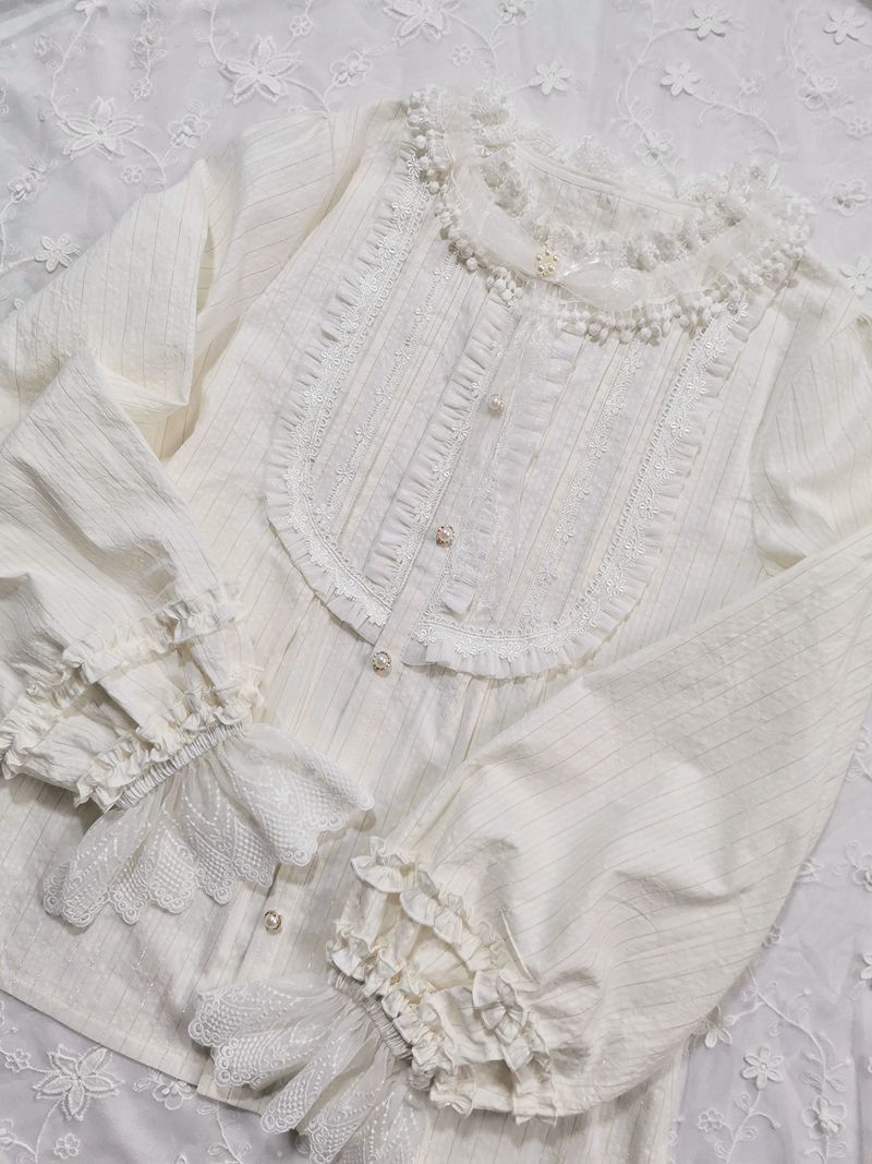 Yilia~J-fashion Pure Cotton Flounce White Blouse   
