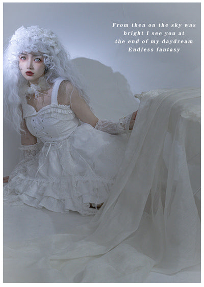 With PUJI~White Lover~Elegant Shiro Lolita Jumper Dress   