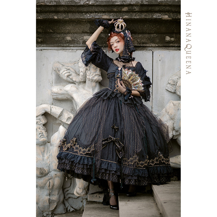 Hinana Queena~Fairy Tour~Carnival Gorgeous Lolita OP Dress S black 