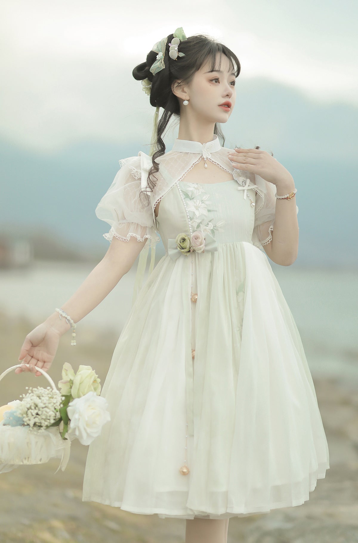 Cornfield Lolita - Wind Singing Lily - Qi Lolita Embroidered Dress Suit