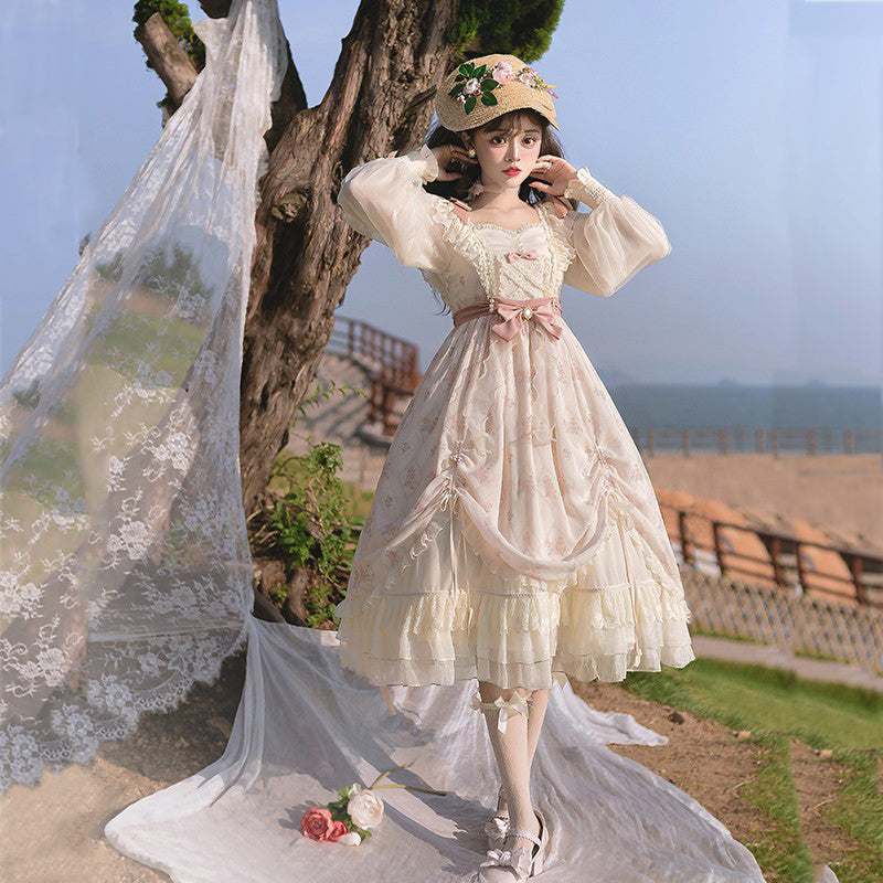Letters from Unknown Star~Time Stationery~Elegant Lolita Long Sleeve OP Dress 11516:142198