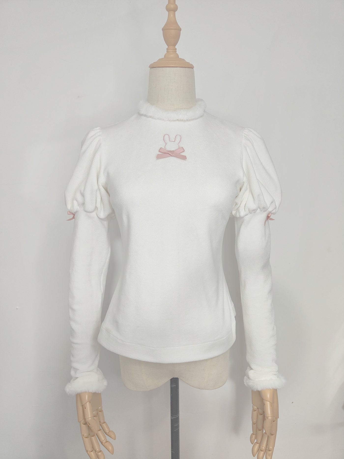 (Buyforme)Pink Fleece Rabbit Lolita Salopette Bubble Sleeve Blouse blouse S 