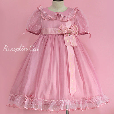 Pumpkin Cat~Candy Boxes Sweet Lolita OP Dress S voile cherry pink with pink silk ribbon 
