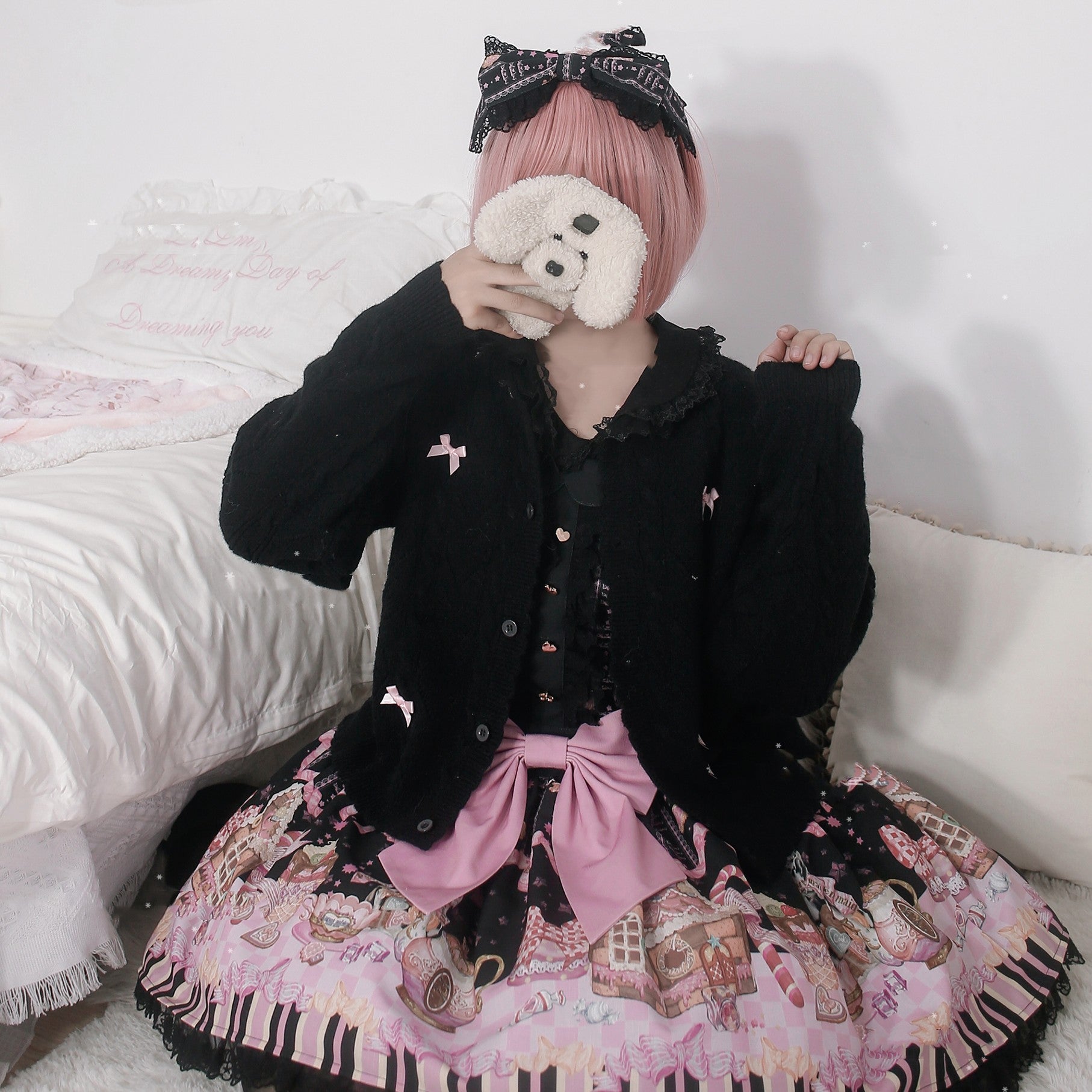 MIST - Hollow Out Long Sleeve Lolita Cardigan Multicolors S black