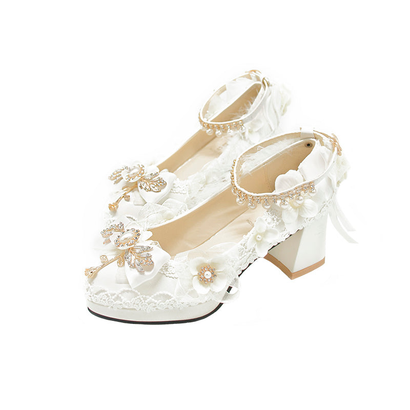 One Night~Wedding Lolita Floral Pointed Toe Heels   