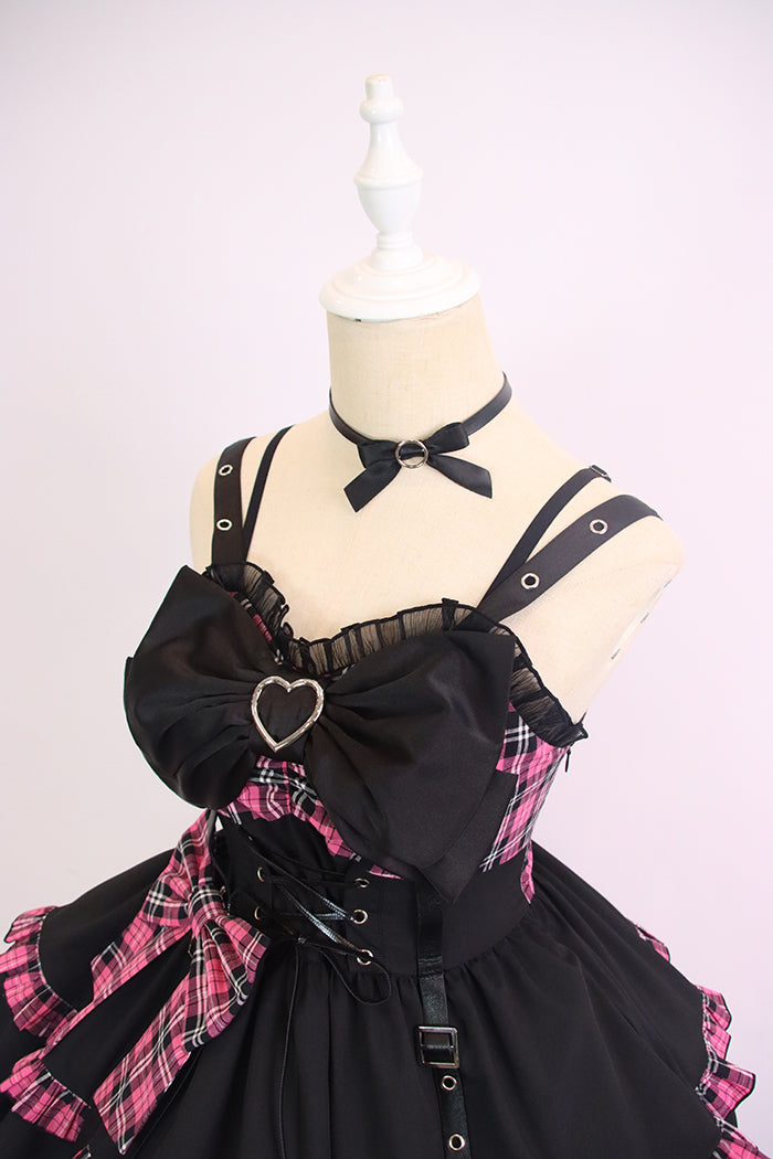 Alice Girl~Black Lolita Dress~Little Spicy Plaid JSK Dress   