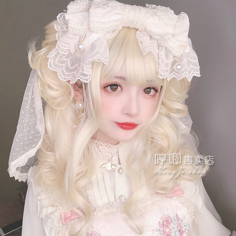 Hengji~Daydream Girl ~42cm Lolita Curly Wig cream gold  