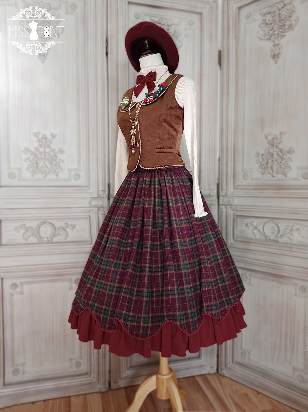 Miss Point~Christmas Preppy Style Velvet Lolita SK Vest Set   