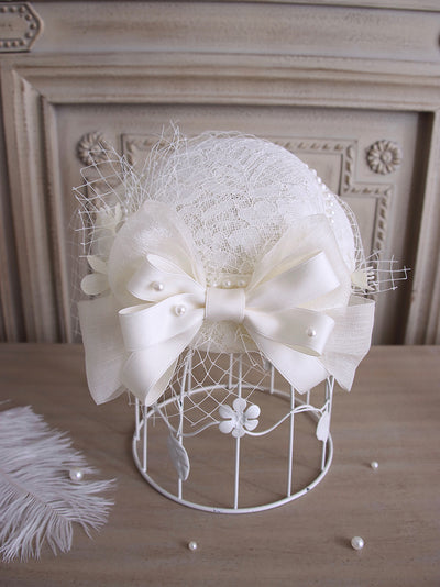 Alice Girl~Zhijian Flower~Elegant Lolita Hat Bow Headdress free size ivory 